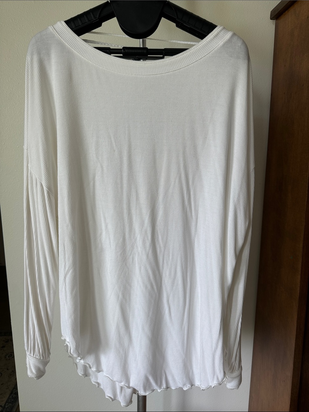 Free People Women’s Open Back White Long-Sleeve Ribbed Top